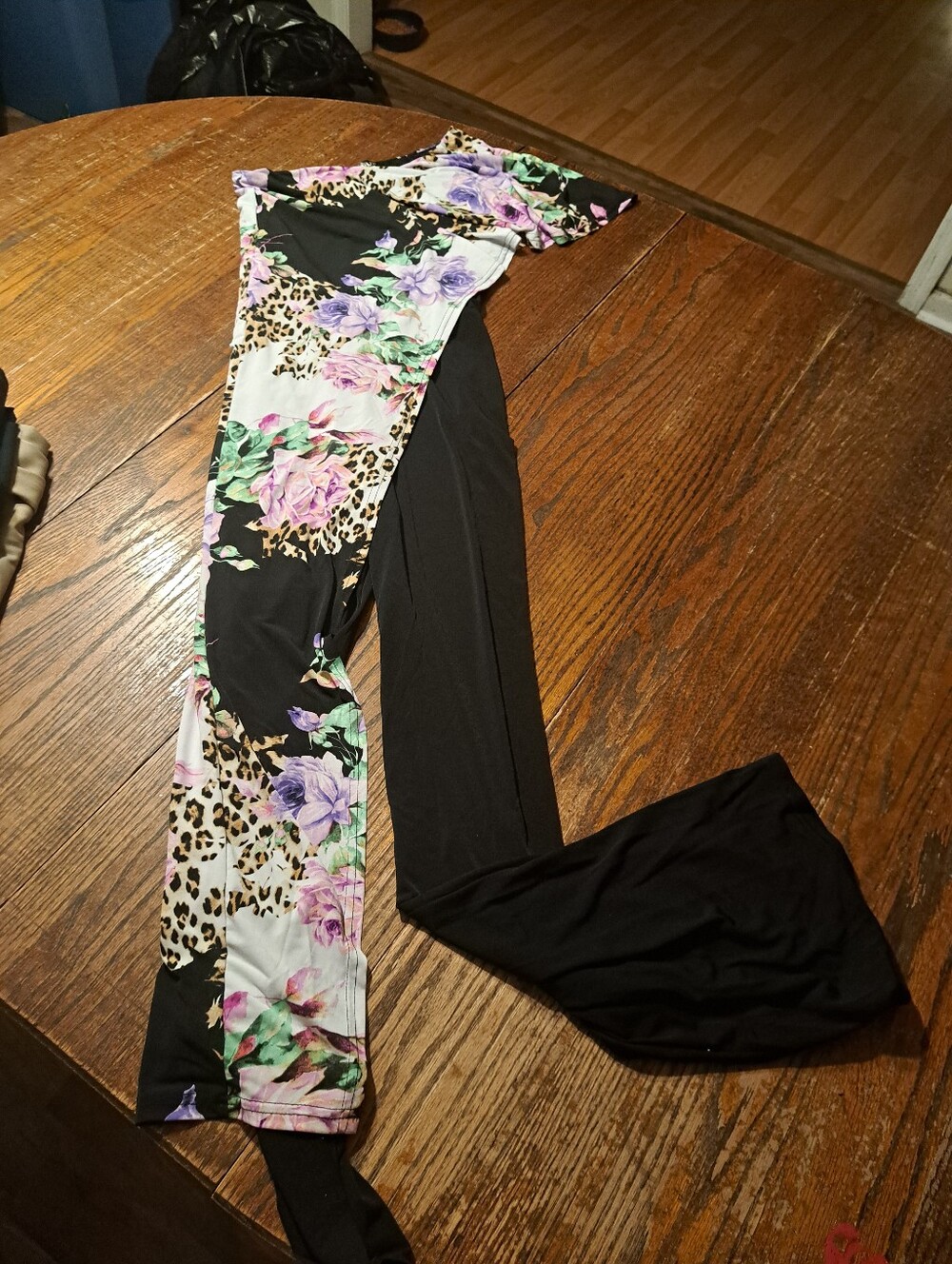 Size 6 Venus One Shoulder One Piece Pants Outfit Jumpsuit Black Purple Floral